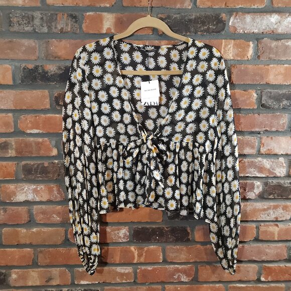 NWT Zara The Gina Tie-front Blouse in Sheer Daisy Print Bohemian Women's M - Picture 3 of 8